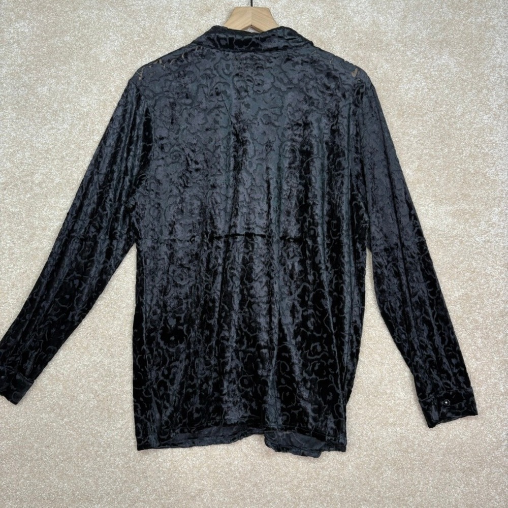 VINTAGE Black Velvet Burnout Button Down Shirt Blouse Size Large Goth - Picture 5 of 5